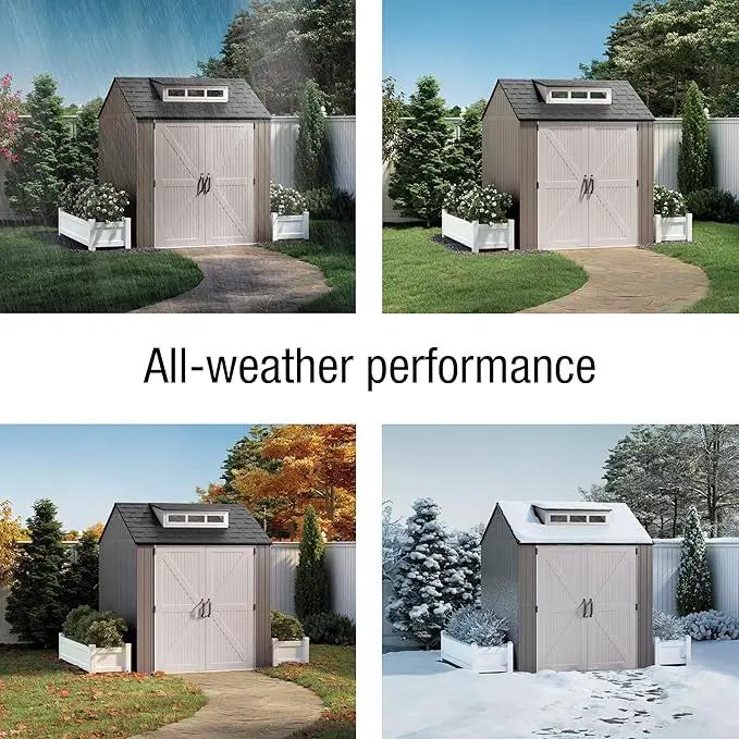 Rubbermaid Large Resin Outdoor Storage Shed With Floor (7 x 7 Ft.), Weather Resistant, Brown, Organization for Home/Lawn Mower/Backyard Equipment/Bike Storage/Pool Supplies, photo 4 of 7