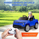 Qaba 12V Kids Ride on Truck, Chevrolet Silverado EV RST Licensed Electric Car with Parent Remote Control, Back Storage, Spring Suspension, Soft Start, Auxiliary Wheels, LED Lights, Music, MP3, Blue by TinyTreasures Baby Boutique