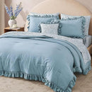Full Comforter Set - 7 Pieces Ruffle Blue Bedding Sets, Shabby Chic Farmhouse Bed in a Bag Full with Ruffle Comforter, Floral Sheets, Pillowcases & Shams by CozyNest Decor