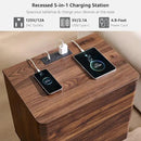 JXQTLINGMU 22" Modern Nightstand with Charging Station, Large Push-to-Open End Table, Wood Bedside Table w/Curved Profile Design, Handleless 3 Drawer Night Stand for Bedroom, Living Room, Brown by CozyNest Decor
