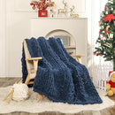 WESHIONGOO Chunky Knit Blanket Throw 50"×60" Knitted Throw Blankets for Couch Bed Fluffy Soft Blanket with Jumbo Chenille Yarn Thick 100% Handmade (Navy Blue) by CozyNest Decor