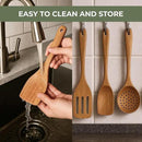 Vasilek Wooden Cooking Utensils Set – 12-Piece Acacia Wood Kitchen Utensil Set with Square Holder & Spoon Rest, Non Toxic Wooden Tools for Nonstick Cookware, Spatula, Ladle, Serving Spoon by CozyNest Decor