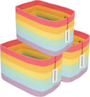 3-Pack Rainbow Storage Baskets 14.5X9.5X9.3“ – Woven Toy Organizer Bins for Kids, Baby Room, Nursery, and Classroom – Cute Square Rope Baskets for Shelves and Organization Rainbow by GreenHaven Gardens