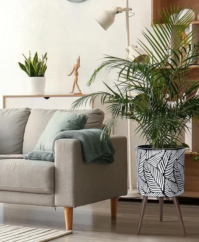 D'vine Dev 14 Inch Planter Pot with Stand, Mid-Century Tall Plant Pot with Legs for Indoor Plants, X-Large, White/Grey, 88-L-D-7, photo 6 of 6