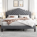 Allewie King Size Bed Frame with Adjustable Velvet Tiara Headboard, Upholstered Diamond Button Tufted Platform Bed, Wood Slats Support, No Box Spring Needed, Light Grey by CozyNest Decor