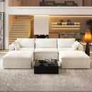 118" U Shaped Modern Sofa Modular Sectional Cloud Couch with 2 Ottoman,Upholstered Couches with Corduroy Fabric for Living Room Furniture,Bedroom and Apartment,No Assembly Required,White by CozyNest Decor