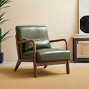 Glitzhome Mid Century Hunter Green Accent Armchair, Single Reading Armchair PU Leather Lounge Chair with Walnut Ruberwood Frame by CozyNest Decor