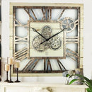 The Gears Clock 24'' Inch Square Real Moving Gear Wall Clock Vintage Industrial Oversized Rustic Farmhouse (Desert Beige) by CozyNest Decor