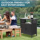 Outdoor Indoor Storage Cabinet with Rolling Wheels, Patio Serving Cart with Bar Table and Wicker Cabinet, Kitchen Island Prep Table, Black by CozyNest Decor