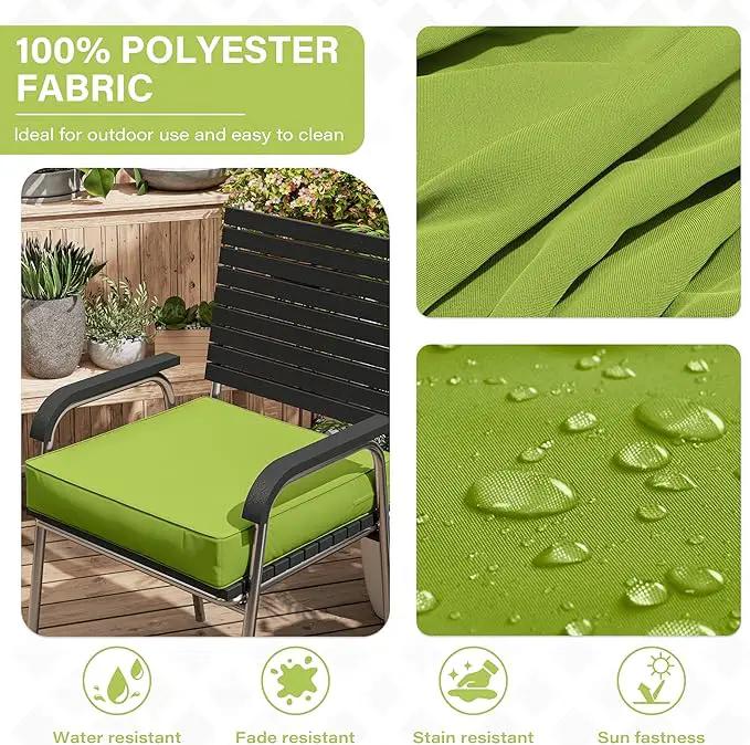 Patio Chair Cushions 19 X 19 X 4 Inch Waterproof Outdoor Seat Cushions for Patio Furniture, Outdoor Sofa Couch Pads with Ties & Handle, Set of 2, Grass Green, photo 3 of 7