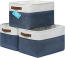 OrganiHaus Large Fabric Storage Bins for Shelves 3 Pack, 15x11in Closet Storage Bins for Shelves, Cloth Baskets & Closet Organizers, Fabric Basket, Navy Blue/White by TinyTreasures Baby Boutique