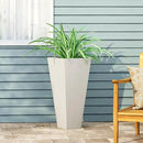 Christopher Knight Home Jorine Tapered Planter, Cast Stone Plant Pot, Lightweight Concrete Urban Planter, Standing Urn, Patio Garden Pot for Entryway Poolside, No Assembly Needed, 13" Matte White by CozyNest Decor