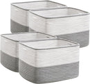 UBBCARE 4 Pack Baskets for rganizing, Woven Storage Baskets for Toys and Towel, Rectangle Cotton Rope Basket with Handles, 15''L x10''W x9''H, Grey by TinyTreasures Baby Boutique