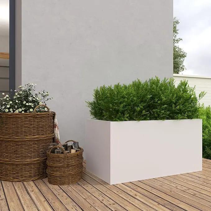 White Steel Planter Outdoor Indoor Planter Box Galvanized Steel Metal Large Planters Rectangular Flower Pot 31.5 In L x 16 In W x 16 In H Modern Commercial Residential for Trees Patio Deck Yard Garden, photo 5 of 8