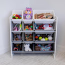 12-Bin Toy Organizer – White/Grey Gradient Ombre Frame with Chalkboard, Eraser & Chalk, Multi-Tier Storage for Kids' Playrooms and Nurseries by CozyNest Decor