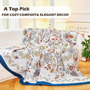 Boho Throw Blanket, 100% Organic Cotton Breathable Ultra Soft Bed Quilt Throw - All Season Floral Bird Butterfly Farmhouse Decor Blanket for Sofa Couch Chair and Gift. 60" x 80" by CozyNest Decor