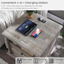 T4TREAM 24'' Farmhouse End Table w/4 Solid Wood Feet, Large 2 Drawers Wide Sofa Side Table with Charging Station, Tall Rustic Wood Square Nightstand for Living Room, Bedroom, Office, Light Rustic Oak by CozyNest Decor
