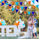 Orange Blue Silver Party Decorations Metallic Fabric Triangle Pennant Banner Flag Bunting Garland for Space Theme Birthday Wedding Bridal Shower Baby Shower Engagement Graduation Party Supplies by GreenHaven Gardens