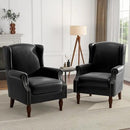 UIXE Faux Leather High Back Accent Chairs Set of 2, Upholstered Armchair for Living Room, Retro Wingback Arm Chair Nailhead Trim Single Sofa Bedroom Reading Seat with Solid Wood Legs - Black by CozyNest Decor