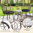 Kromax 3 Piece Bistro Set, Modern Outdoor Wicker Patio Furniture with Tempered Glass Table Top and 2 Chairs, Washable Cushions, Natural Rattan and Black Cushion by CozyNest Decor