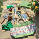 LeMotech Gardening Tools, 10-Piece Heavy Duty Garden Hand Tools Set with Wooden Handle, Durable Fashion Organizer Bag for Garden Supplies, Gardening Gifts for Women Grandmother, Yellow Floral Pattern by GreenHaven Gardens