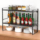 iPEGTOP Expandable Cabinet Storage Shelf Organizer Rack, Heavy Duty Steel Metal Spice Rack Adjustable Height Home Office Garage Pantry Shelves for Counter Kitchen Organization, Black, 2 Pack by CozyNest Decor
