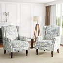 UIXE High Back Floral Accent Chairs Set of 2, Upholstered Armchair in Fabric, Retro Printed Wingback Arm Chair for Living Room, Nailhead Trim Single Sofa Bedroom Reading Seat - Plants Blue by CozyNest Decor