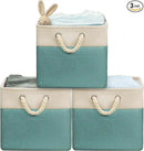 SIMPLE HOUSEWARE Fabric Storage Cubes, 13" x 13" Storage Bin, 3 Pack, Turquoise by CozyNest Decor