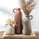 Ceramic Vases Set of 3, Neutral Rustic Farmhouse Vase with Handle, Decorative Flower Vases Home Decor Modern Boho Pampass Vase for Table Mantel Entryway Shelf Living Room Kitchen Bathroom - Brown by GreenHaven Gardens