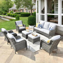 ovios 7 Pieces Patio Furniture Set, Outdoor Wicker Sofas with 4 Chairs, Ottomans and Comfy Cushions, All Weather High Back Couch Set for Deck Porch, Grey Rattan, Grey by GreenHaven Gardens