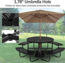 46'' Steel Round Picnic Table for Outdoors, Expanded, Lifetime Picnic Table with Umbrella Hole, Heavy Duty Sturdy Commercial Picnic Tables for Garden Courtyard BBQ, Black by GreenHaven Gardens
