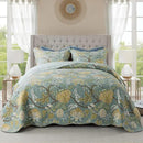NEWLAKE Cotton Bedspread Quilt Sets-Reversible Patchwork Coverlet Set, Green Floral Pattern, King Size by CozyNest Decor