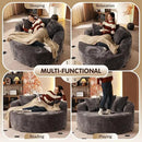 ovios 58" Oversized Round Chair Lounge Chaise Indoor, No Assembly Required, Cloud Large Circle Chair with Plush Fuax Fur, Fluffy Modern Sleeper Sofa Bed for Reading Yoga, Grey (Plush Corduroy Fabric) by CozyNest Decor