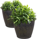 Sunnydaze 24-Inch Anjelica Large Plastic Pot for Plants - Outdoor Polyresin Round Planter with Drillable Drainage Holes - Sable - 2pk by CozyNest Decor