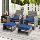 Tangkula 2 Pieces Patio PE Rattan Ottomans, Multipurpose Outdoor Footstool Footrest Additional Seating Side Table with Soft Zippered Cushions for Deck, Garden, and Yard (Navy Blue) by CozyNest Decor
