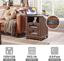 Nightstand with Charging Station,OKD 18'' Industrial & Farmhouse End Table with 2 Drawers &Open Cubby, Rustic Mesh Drawer Sofa Side Table w/Storage for Bedroom, Living Room, Office, Reclaimed Barnwood by CozyNest Decor