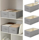 Linen Folding Storage Bins, 3 Pack Large Storage Baskets, Washable, Clothing Storage Bins with Handle, Closet Organizer for Storage Sweater,Sheets(dark grey, 18½"x11" x8½") by CozyNest Decor