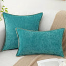 decorUhome Chenille Soft Throw Pillow Covers 12x20 Set of 2, Lumbar Velvet Farmhouse Neutral Decorative Euro Pillow Covers with Stitched Edge for Couch Sofa Bed Home Decor, Turquoise by CozyNest Decor