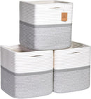 NaturalCozy Storage Cubes 11 Inch Cotton Rope Woven Baskets for Organizing, 3-Pack | Cube Storage Bin | Square Storage Baskets for Shelves Organizer, Classroom, Kids Toy Bins, Closet, Baby Nursery by TinyTreasures Baby Boutique