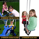 Sportspower Super 9 Metal Swing Set: Teeter Totter, 2 Kid Glide Ride Swing/Roman Glider Swing, Standing Swing + Trapeze Bar, Blow Molded Swing + 5' Wavy Slide Bonus 4pc Anchor Kit*, Blue/Yellow by TinyTreasures Baby Boutique