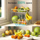 2 Tier Fruit Basket for Kitchen Counter with 2 Banana Hangers, 2025 Pro Detachable Metal Fruit Bowl with Wooden Handle,Fruit Holder for Bread Snack Veggies, Silvery by CozyNest Decor