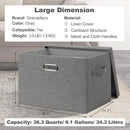 Large 17" 36 Quart Collapsible Stackable Storage Bins with Lids, 1 Pack Grey Foldable Fabric Closet Storage Boxes with Lids, 4 Handles Heavy-duty Linen Cube Baskets for Bedroom by CozyNest Decor