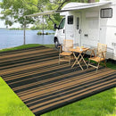 Outdoor Plastic Straw Rug 9x18 Waterproof Outside Rug, Large Modern Striped Reversible Floor Mats, Foldable & Lightweight Camping Carpet for Patio, Porch, Deck, Backyard, Balcony, Black Brown by CozyNest Decor