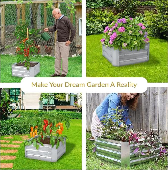 Sunnydaze 11.75" H Raised Metal Garden Bed - Galvanized Raised Garden Bed Outdoor for Vegetables and Flowers - Silver - Square, photo 5 of 9