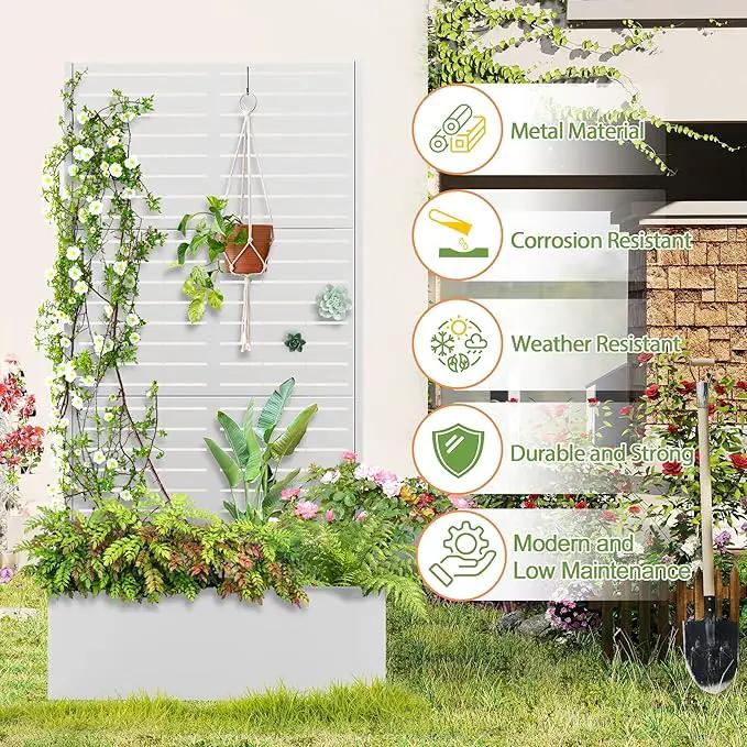 Trellis for Climbing Plants Outdoor，Mental Garden Bed with Drainage Holes Outdoor Privacy Screen Design Tall planters for herb Flower Vegetables 73"x35"x16", White-Louvered, photo 3 of 8