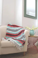 Del Mex Classic Mexican Blanket, Large Authentic Woven Falsa Throw (70"x50"), Artisan Southwest Décor for Beach, Yoga, Outdoors (Pink/Mint) by CozyNest Decor