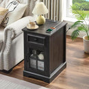 Farmhouse XXL End Table with Charging Station, Side Table with USB Ports and Outlets, Nightstand with Drawer and Glass Door Storage, Grey Bedside Tables for Living Room, Bedroom, Office by CozyNest Decor