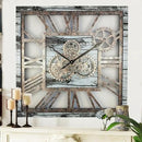 The Gears Clock 24'' Inch Square Real Moving Gear Wall Clock Vintage Industrial Oversized Rustic Farmhouse (Grey and White) by CozyNest Decor
