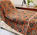 Handmade Cotton Throw Blanket | Floral Block Print in Orange & Navy | 48x70 Inches Fringed Bed Runner | Lightweight Boho Sofa Throw for Couch, Living Room & Bedroom Decor by CozyNest Decor