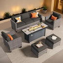 ovios 6 Pieces Patio Furniture Set with 54" Fire Pit Table, Outdoor Wicker Sofa with Comfy Cushions, All Weather High Back Rattan Couch Conversation Set, Black by GreenHaven Gardens